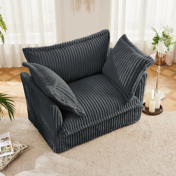 English Elm Slip-covered Deep Seat Armchair Soft Grey Corduroy with Oversized Pillows for Living Room W3041P292344