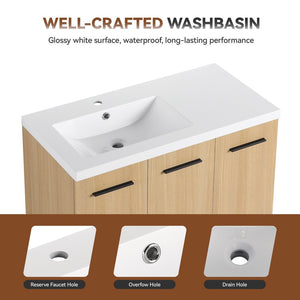 English Elm 36" Floating Bathroom Vanity Light Oak Modular Cabinet with Gel Coat Integrated Sink W3450S00100