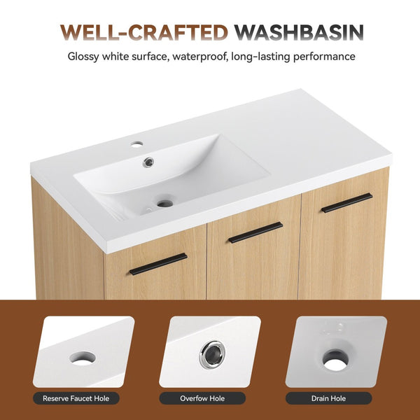 English Elm 36" Floating Bathroom Vanity Light Oak Modular Cabinet with Gel Coat Integrated Sink W3450S00100