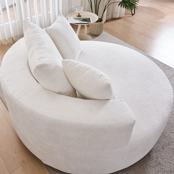 English Elm Round Swivel Barrel Chair Plush Chenille Upholstery Cozy Accent Seat for Any Room Beige W2915P338892