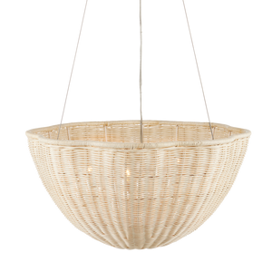 Telos Pendant Light - Coastal Woven Wicker Chandelier, Bleached Natural Finish for Bright Spaces