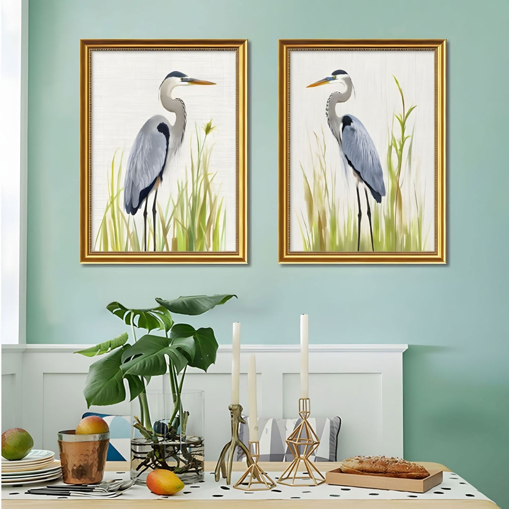 English Elm Set Of 2 Heron Bird Framed Wall Art - Elegant Nature Prints In Refillable Wood Frames For Home Decor T3976P383169-GIGA