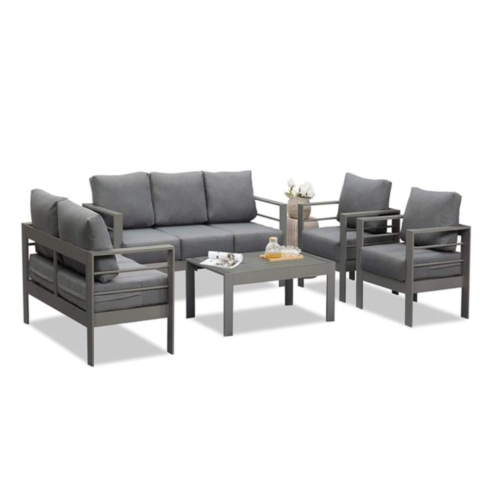 English Elm 5-piece Rust-proof Aluminum Outdoor Sectional Set with Wpc Table for Patio Hosting B082S00088
