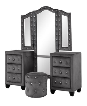 English Elm Encore Modern Upholstered Queen 4Pc Bedroom Vanity Set With Tufted Headboard & Stylish Storage Solutions B009S01729