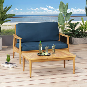 English Elm Christopher Knight Home® - Patio Loveseat And Coffee Table Set - Elegant Acacia Wood Frame, Cushions For Comfort & Style Outdoors 68628.00DT