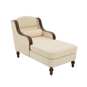 English Elm UNITED Oversized Chaise Lounge Sofa Bed with Solid Wood Arms, High-Resilience Foam, 800lb Capacity and Storage Pockets Beige W1568S00212
