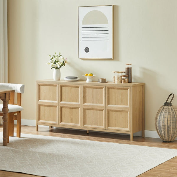 English Elm 67'' Scandinavian Oak Sideboard with Touch Latch Doors Soft Close Hinges Living Room Storage Oak W1820P420817
