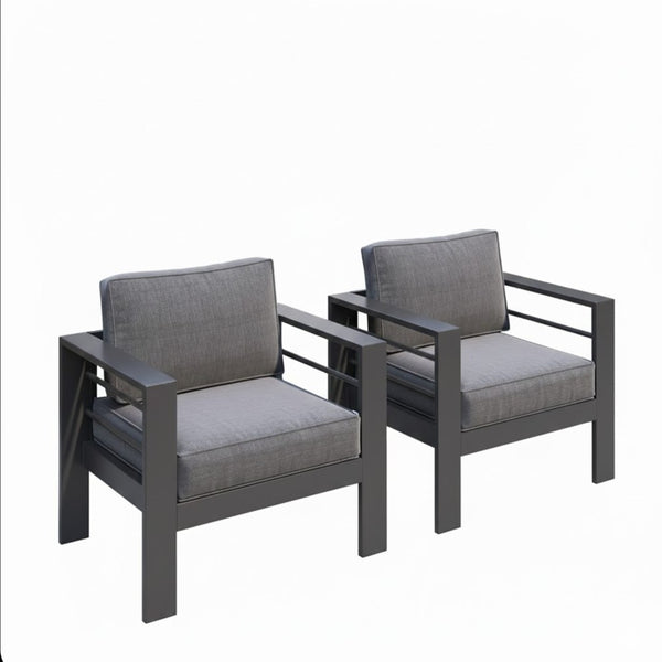 English Elm 2-pack Outdoor Cast Aluminum Armchairs with Uv Resistant Olefin Cushions for Patio Gray+Gray B082P454995