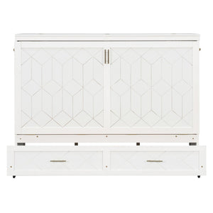 English Elm Queen Murphy Wall Bed Cabinet with Storage Drawer Built-in Power Outlets Usb Ports White LP000400AAK-1