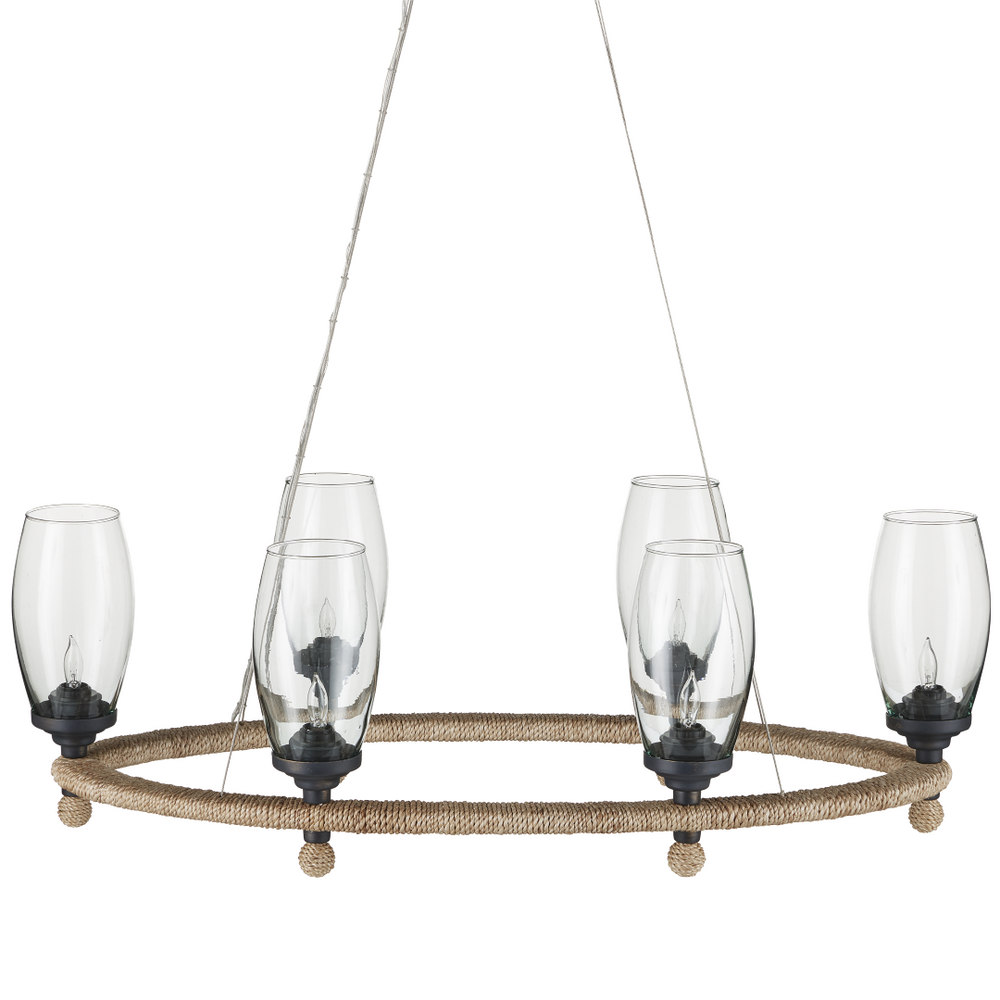 Hightider Glass Oval Chandelier - Eco-Friendly Recycled Glass, Wrought Iron & Abaca Rope Pendant Light