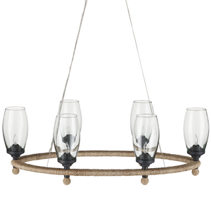 Hightider Glass Oval Chandelier - Eco-Friendly Recycled Glass, Wrought Iron & Abaca Rope Pendant Light