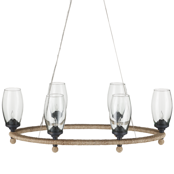Hightider Glass Oval Chandelier - Eco-Friendly Recycled Glass, Wrought Iron & Abaca Rope Pendant Light