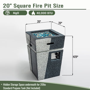 English Elm 20" Two-Tone Concrete Propane Fire Pit Table 50,000 BTU Stainless Burner, Glass Rocks, Cover Included W85343018