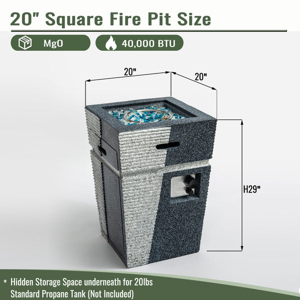 English Elm 20" Two-Tone Concrete Propane Fire Pit Table 50,000 BTU Stainless Burner, Glass Rocks, Cover Included W85343018