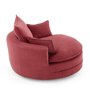 English Elm 360° Oversized Swivel Lounge Chair with 38" Deep Seat Dual-Layer Cushion Corduroy Accent Pillows Red N719S002100J