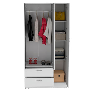 English Elm Riverside Mirrored Armoire with Three Doors, Two Drawers, Four Shelves and Hanging Rod for Wardrobe Organization White 71 L x 16.9 W x 3.9 H B070S00216