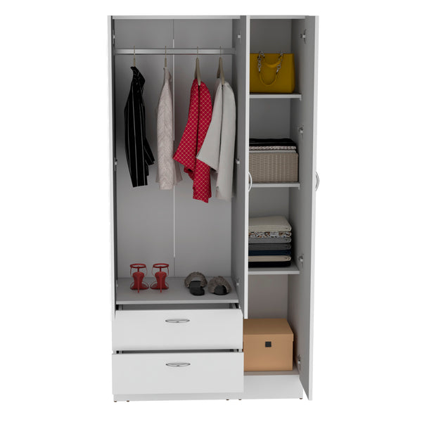 English Elm Riverside Mirrored Armoire with Three Doors, Two Drawers, Four Shelves and Hanging Rod for Wardrobe Organization White 71 L x 16.9 W x 3.9 H B070S00216