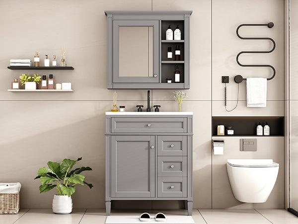 English Elm 30'' Modern Bathroom Vanity Set With Mirror, 2 Drawers & Tip-Out, Stylish Storage For Small Spaces SW000127AAE-3