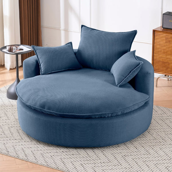 English Elm 360 Swivel Corduroy Barrel Lounge Chair with Pillows for Living Room or Bedroom Blue W1752P410950