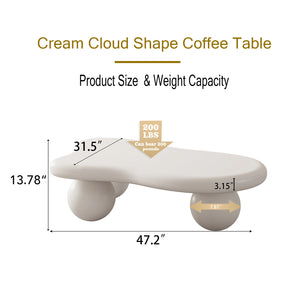 English Elm 47 Inch Cloud-Shaped Coffee Table With Elegant Cream Finish & 3 Ball Legs For Modern Living Spaces W1435S00014