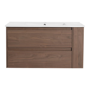 English Elm 36" Wall Mount Bathroom Vanity With High-Quality Ceramic Sink & Soft-Close Drawers For Storage W999S00143