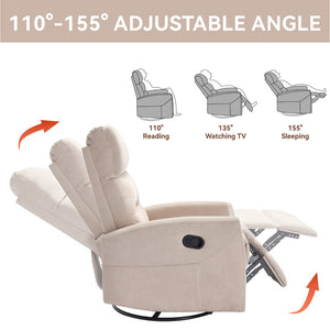 English Elm Manual Rocker Recliner with 360 Swivel Beige Fabric Upholstery for Living Room W3224P289285