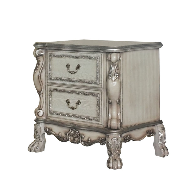 English Elm Traditional Nightstand with Floral Decals and Rope Moldings, Crown Molding Accent, Charming Princess Appeal Antique White 22 L x 34 W x 29 H B2741P324884