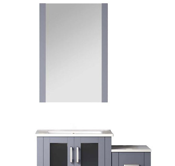 English Elm Dark Grey Bath Vanity Set With Side Cabinet, White Ceramic Top, 22 In. Mirror - Stylish Storage Solution B2731S00946