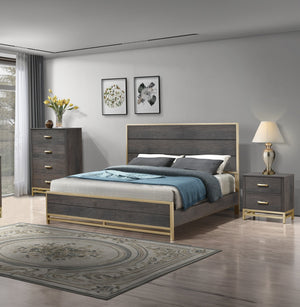 English Elm 1pc Contemporary 2-Drawer Nightstand with Metallic Accents, Warm Wood Finish, Modern Storage Appeal Gold,Gray 26.38 L x 18.74 W x 28.9 H B2741P353121