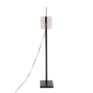 English Elm Arturo Contemporary Floor Lamp: Black Wood & Steel Base With Grey Shade For Stylish Task Lighting B202S01385