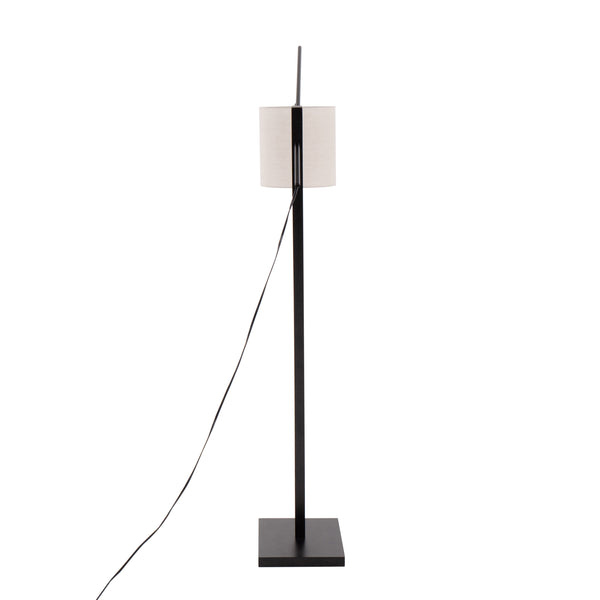 English Elm Arturo Contemporary Floor Lamp: Black Wood & Steel Base With Grey Shade For Stylish Task Lighting B202S01385