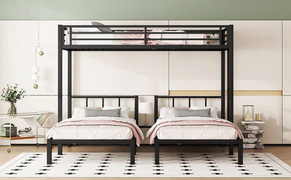 English Elm Twin Metal Triple Bunk Bed For 3, Space-Saving Design With Twin Xl Option, Stylish Black Finish W1580S00070-GIGA