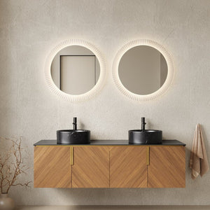 English Elm Dina 60 Inch Floating Bathroom Vanity Sintered Stone Top Dual Glass Basins Wood Grain W2615S00552