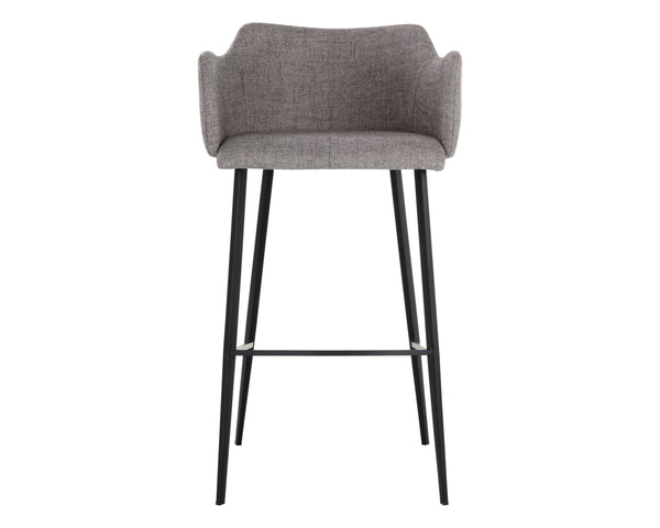 Sunpan Griffin Modern Barstool with Stylish Faux Leather and Durable Black Powder-Coated Iron Legs November Grey / Bravo Cognac