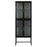 English Elm Stylish 4-Door Tempered Glass Cabinet With 4 Glass Doors Adjustable Shelves U-Shaped Leg Anti-Tip Dust-Free Fluted Glass Kitchen Credenza Black