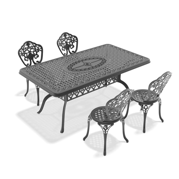 English Elm 5-Piece All-Weather Cast Aluminum Dining Set With Black Frame - Elegant, Durable, Seats 4 Comfortably W1710S00245