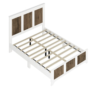 English Elm 4-Pieces Queen Platform Bed Set with Storage Nightstands & Dresser, Wooden Strip Accent, Modern Farmhouse Elegance White 52.17 L x 18.5 W x 11.81 H HL000191AAK