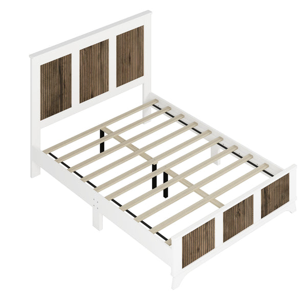 English Elm 4-Pieces Queen Platform Bed Set with Storage Nightstands & Dresser, Wooden Strip Accent, Modern Farmhouse Elegance White 52.17 L x 18.5 W x 11.81 H HL000191AAK