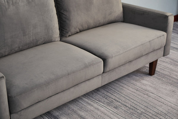 English Elm SOFA, Plush Gray Microfiber with Solid Wood Frame — High-Density Foam Comfort, Durable Support B205P249003