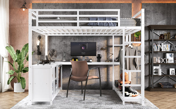 English Elm Metal Twin Xl Loft Bed with L Shaped Desk Wardrobe and Storage for Teens W1580S00368