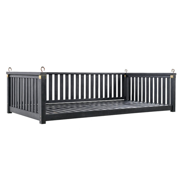 English Elm Topmax Acacia Wood Porch Swing Bed Sloped Frame Outdoor Lounger for Backyard Patio Black WF319383AAB