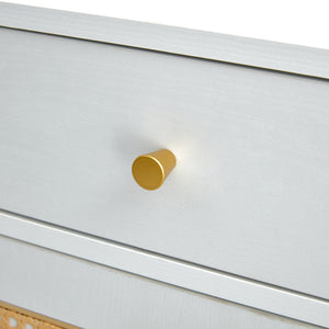 English Elm Modern white storage cabinet with vine rattan design, MDF shoe & bedside organizer, quick assembly, sleek decor W1151P151509