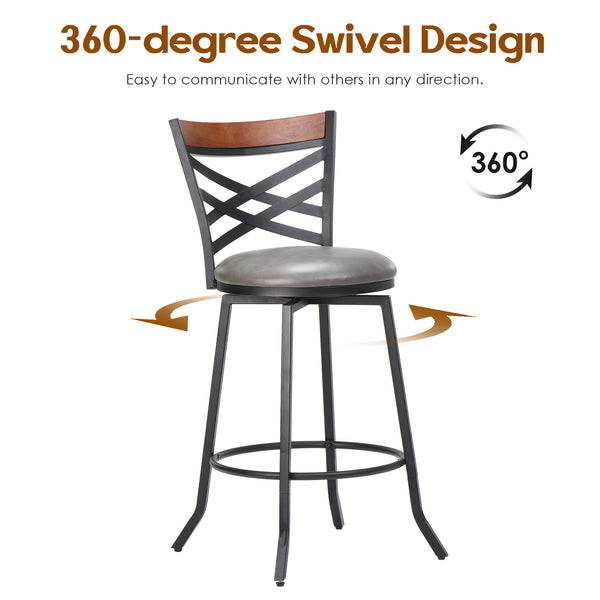 English Elm Mid Century Modern Swivel Bar Stools Set of 2 — Counter Height Faux Leather Seats, 360° Rotation, Gray T3623P407846