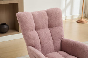 English Elm Modern Teddy Upholstered Rocking Glider Chair with High Backrest and Solid Wood Legs for Nursery Comfort Pink W2725P213509