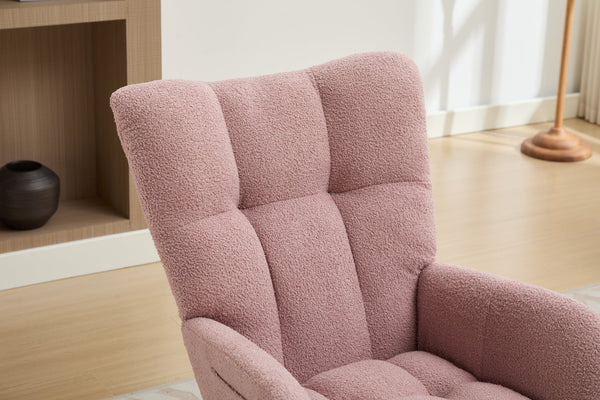 English Elm Modern Teddy Upholstered Rocking Glider Chair with High Backrest and Solid Wood Legs for Nursery Comfort Pink W2725P213509