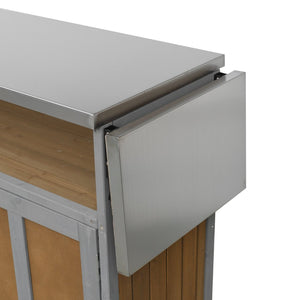 English Elm Foldable Outdoor Kitchen Cart with Stainless Worktop Fir Wood Frame and Lockable Wheels Espresso,Grey N719P380279Z