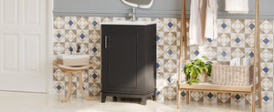 English Elm 20 Inch Modern Small Bathroom Vanity Cabinet With Ceramic Basin, Space-Saving Storage & Soft-Close Door Black N729P170386B
