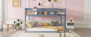 English Elm Low Low Twin Over Twin Bunk Bed with Ladder, Solid Wood Low-Profile Kids Bed Frame, Sturdy Design Grey 81.1 L x 13.58 W x 6.49 H W2593P375494
