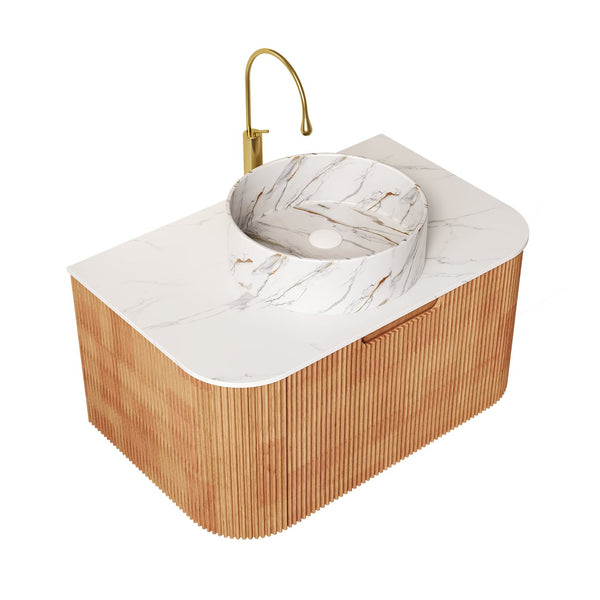 English Elm Dina 30" Floating Bathroom Vanity With Soft-Close Drawer, Ceramic Basin & Striped Woodgrain Finish W2615S00449