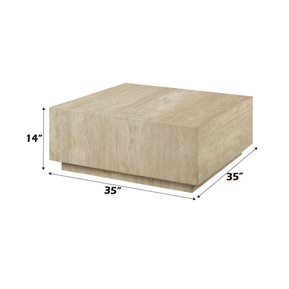 English Elm Deon Square Beige Travertine Coffee Table with Plywood Base, Fixed Top, Natural Stone Finish, 70lb Limit B2726P256345